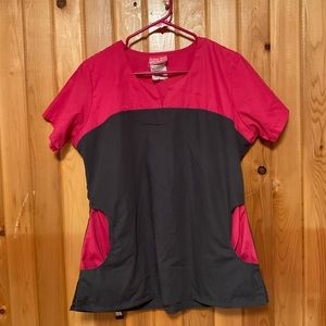 Butter Soft Pink & Grey Scrub Top M